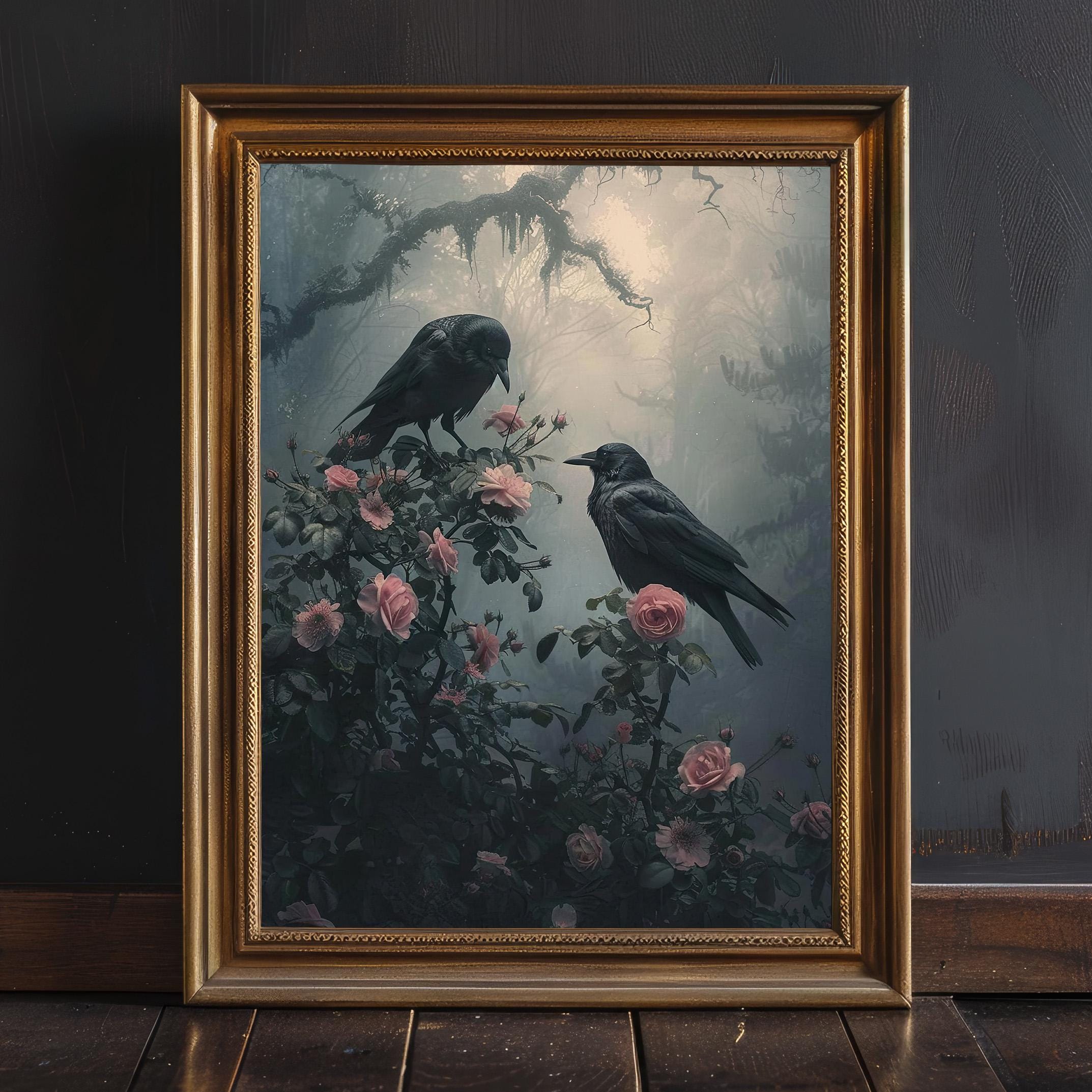 Dark Academia Moody Crow Art Print, Gothic Raven Wall Art, Whimsigoth ...