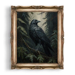 Dark Raven Print | Moody Goblincore Home Decor | Dark Cottagecore Print | Botanical Crow Poster | Gothic Home Decor