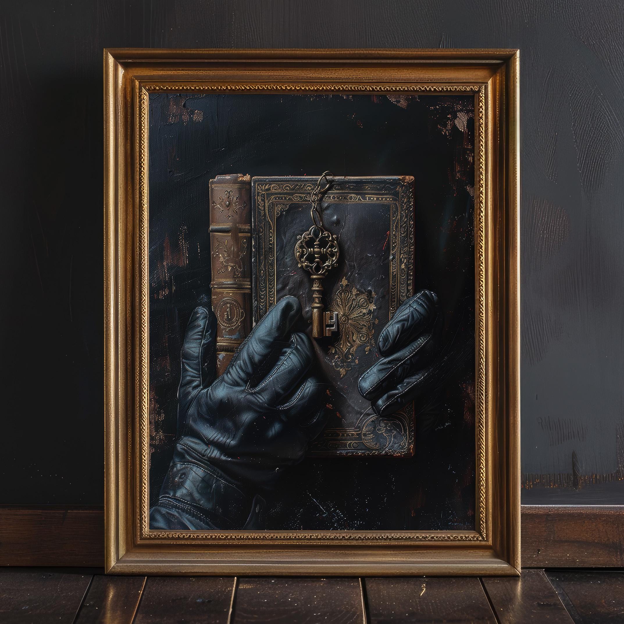 Moody Gothic Bookish Wall Art Print, Dark Academia Decor, Gift for Book Lover, Victorian Reading Nook Painting, Dark Literary Wall Art