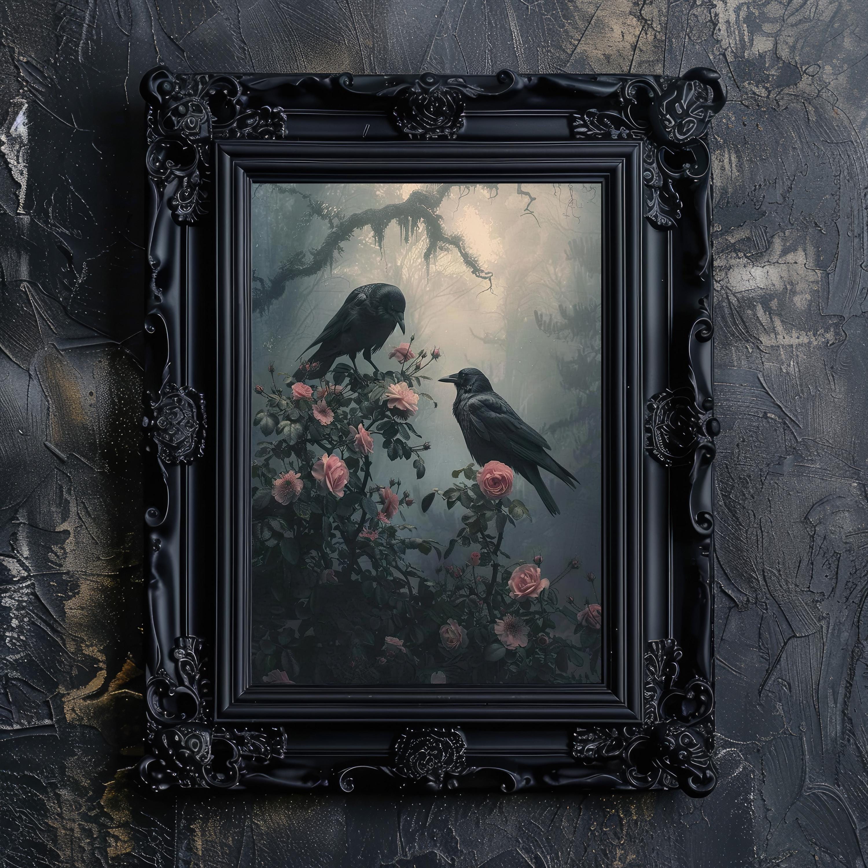 Dark Academia Moody Crow Art Print, Gothic Raven Wall Art, Whimsigoth ...