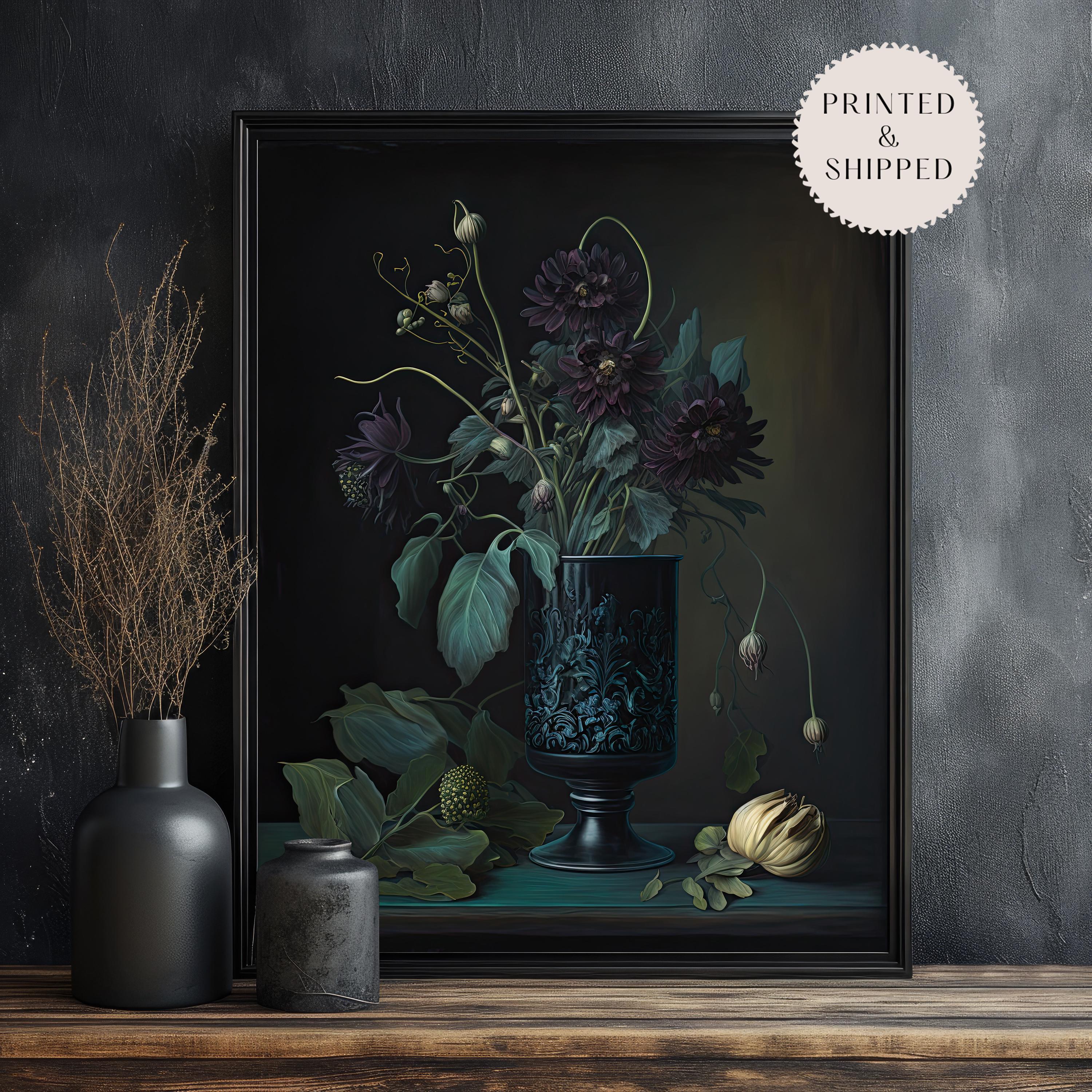 Dark Moody Botanical Art Print, Dark Academia Decor, Gothic Floral Wall ...