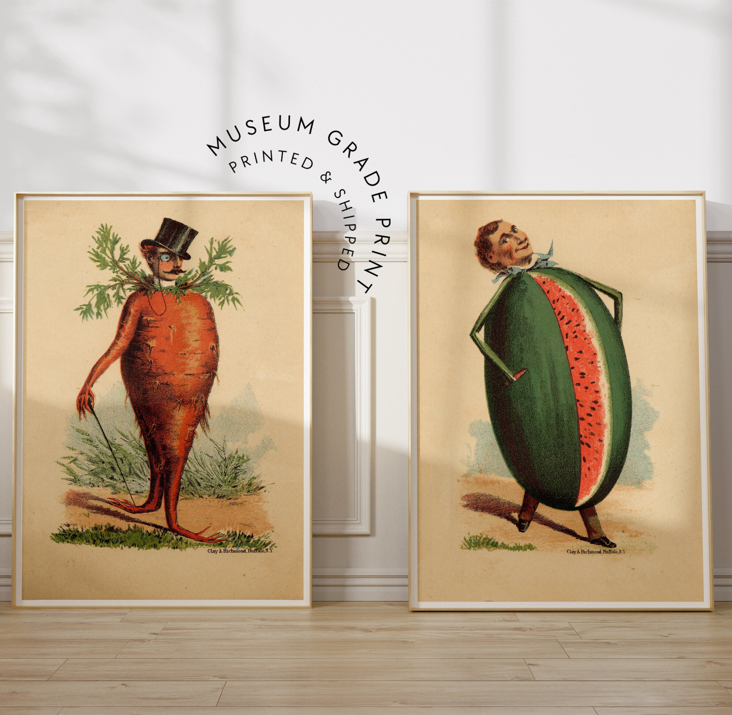 Victorian Vegetable Man Weird Wall Art Bundle, Set of 2 Kitchen