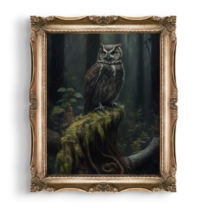 Dark Owl Vintage Print | Moody Dark Cottagecore Decor | Dark Nature Wall Art | Goblincore Art Print | Gothic Home Decor