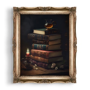 Dark Academia Art Print | Moody Bookish Decor | Goth Gift | Wall Art | Cottagecore Decor | Gothic Desk Decor | Victorian Books