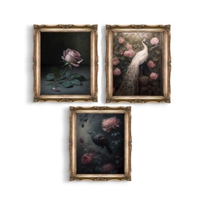 Set of 3 Whimsigoth Art Prints | Gothic Floral Decor | Gothic Art | Wall Art | Gallery Wall Art | Dark Moody Art | Whimsigoth Home Decor