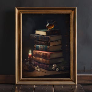 Stampa artistica Dark Academia, arredamento Moody Bookish, regalo per amanti dei libri gotici, arte murale, arredamento Cottagecore, dipinto per angolo lettura, libri vittoriani