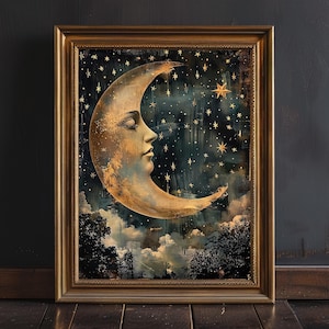 「MOON.」CLARITY ART Moody Moon & Stars Print, Witchy Celestial Wall Art, Dark