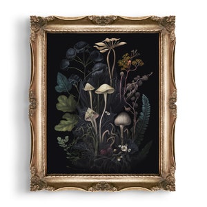 Dark Botanical Mushrooms | Dark Cottagecore Print | Gothic Home Decor | Dark Academia Art | Witchy Gift | Vintage Aesthetic