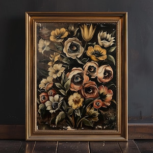 Impressão artística botânica gótica e melancólica, decoração surrealista estilo cottagecore da era dark academia.