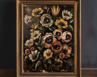 Moody Botanical Goth Art Print, Dark Academia Surreal Cottagecore Decor