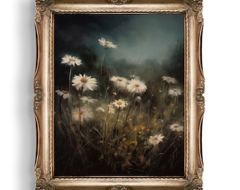 Dark Moody Floral Print | Rustic Cottagecore Decor | Vintage Oil Painting | Wall Art | Dark Academia Decor | Rustic Home Decor