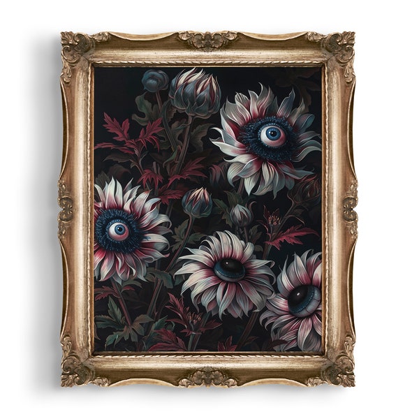 Creepy Surreal Flower Bouquet Print | Dark Fantasy Cottagecore Art | Gothic Gifts | Moody Wall Art | Macabre Weird Art | Spooky Art Prints