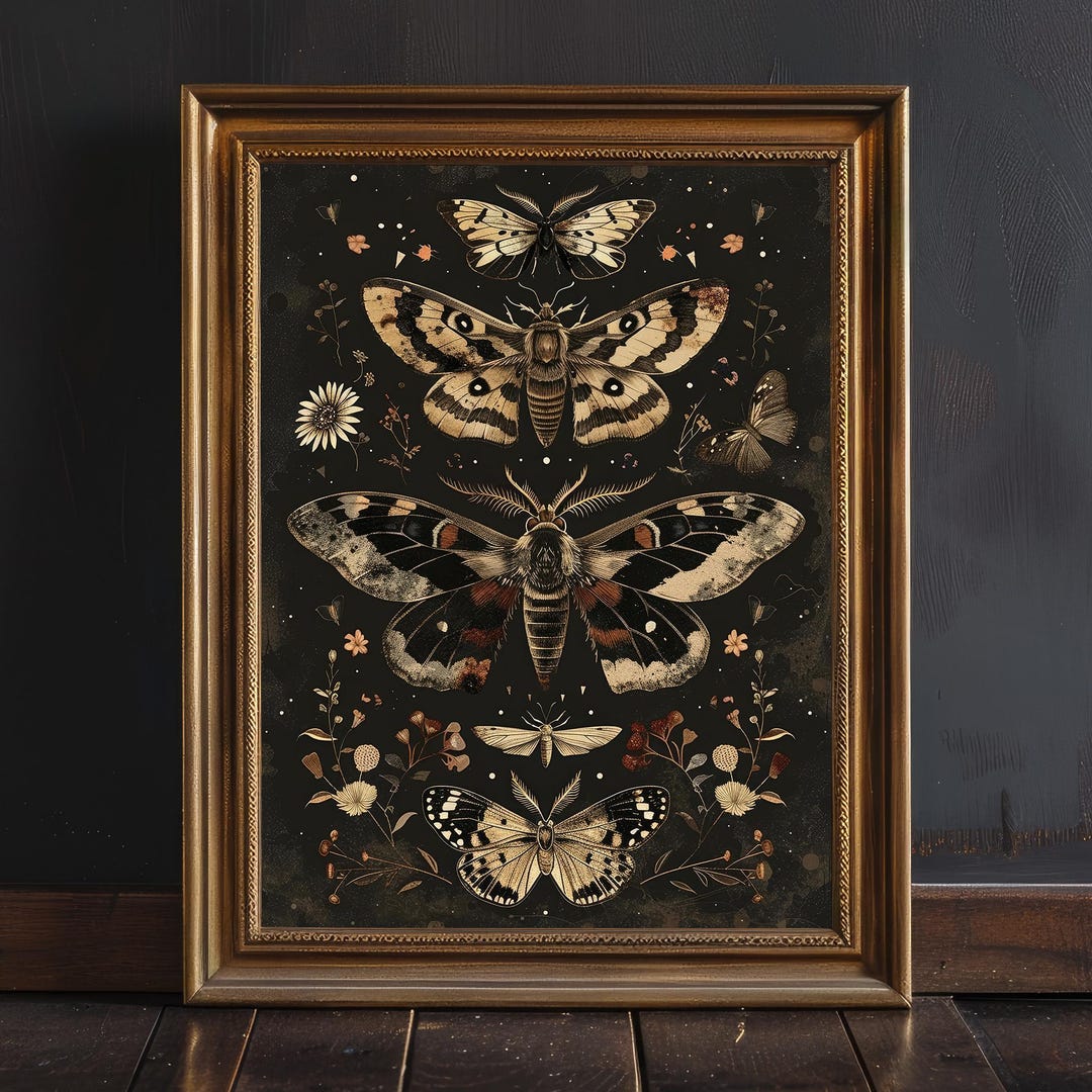 Moody Botanical Moth Print, Dark Academia Gothic Wall Art - Etsy
