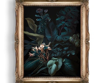 Dark Botanical Floral Wall Art | Dark Cottagecore Decor | Goth Gift | Wall Art | Goblincore Print | Gothic Room Decor