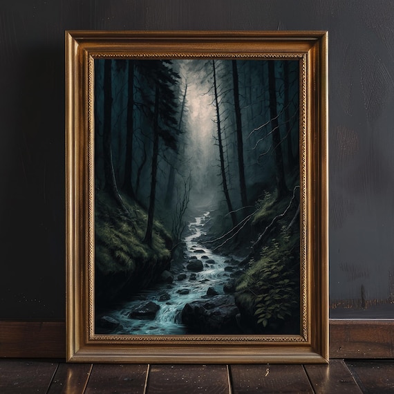 Dark Moody Forest Art Print | Cottagecore Decor | Gothic Decor | Wall Art | Dark Academia Decor | Nature Wall Art | Dark Oil Painting