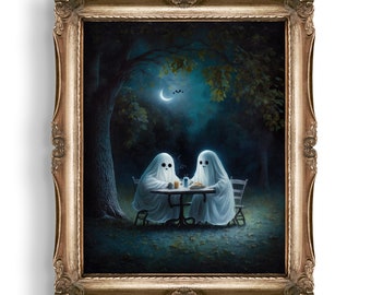 Dark Ghost Picnic Print | Spooky Home Decor | Goth Gift | Wall Art | Dark Cottagecore | Goblincore Decor