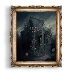 Dark Botanical Greenhouse | Dark Cottagecore Wall Decor | Gothic Home Decor | Moody Wall Art | Vintage Aesthetic