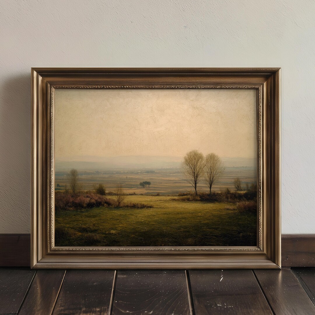 Moody Countryside Oil Painting Print, Vintage Cottagecore Wall Art ...