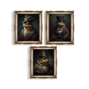 Set of 3 Victorian Frog Prints | Dark Cottagecore Decor | Goth Home Decor | Wall Art | Gallery Wall Art |  Weird Art | Goblincore Room Decor