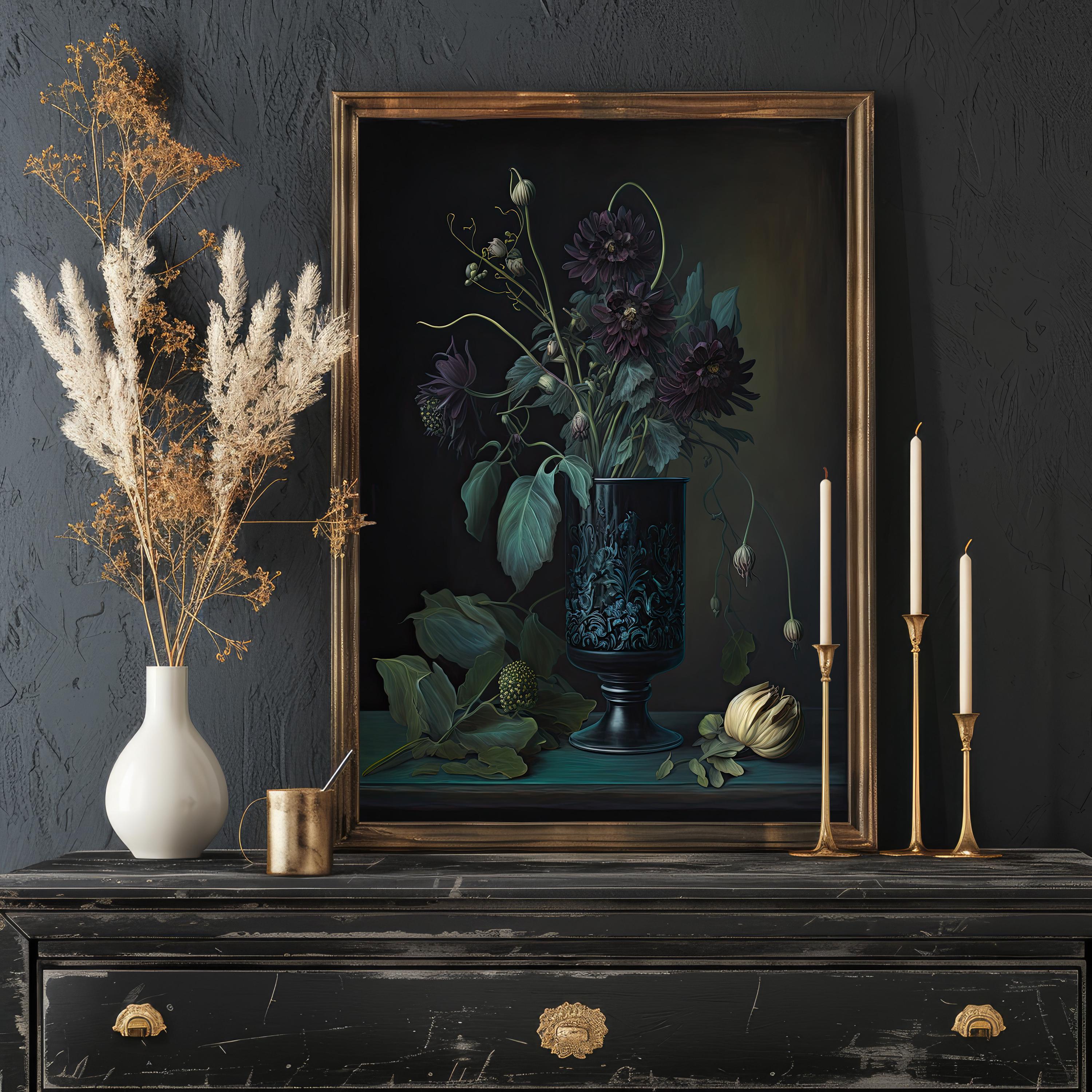 Dark Moody Botanical Art Print, Dark Academia Decor, Gothic Floral Wall ...