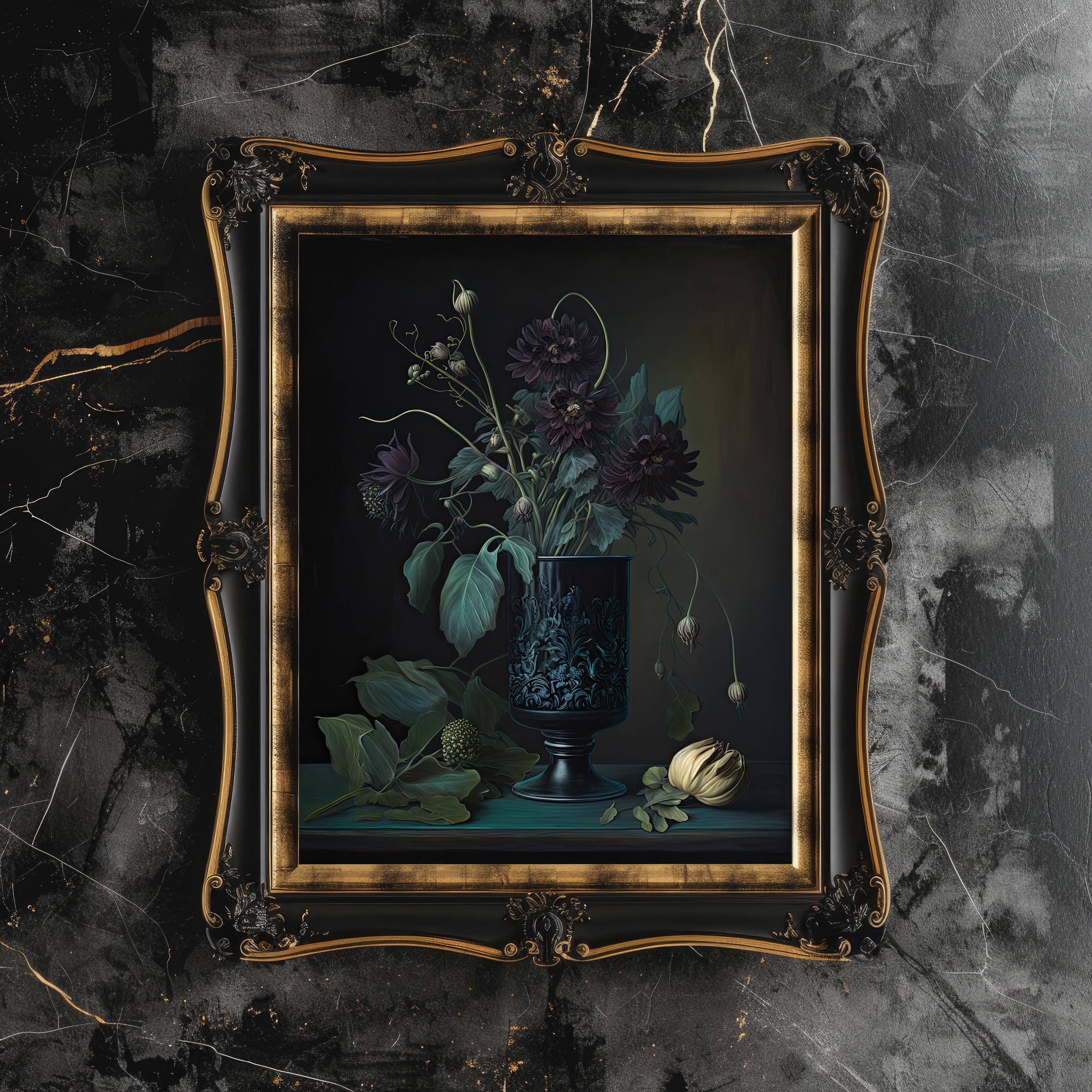 Dark Moody Botanical Art Print, Dark Academia Decor, Gothic Floral Wall ...