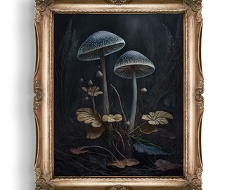 Dark Mushroom Print | Cottagecore Decor | Goth Gift | Wall Art | Goblincore Home Decor | Mushroom Decor | Botanical Print | Dark Cottagecore