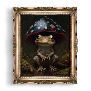 Dunkler Frosch Pilz Druck | Dark Cottagecore Dekor | Goth Geschenk | Wandkunst | Goblincore Aesthetic | Süßer Frosch Print