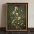 Vintage Dark Green Floral Wall Art Print, Dark Academia Decor, Cottagecore Botanical Flower Print