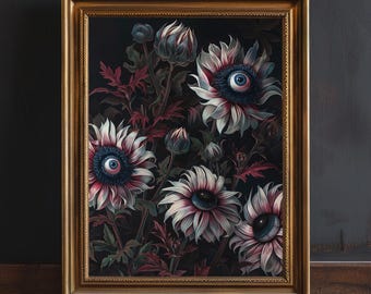 Creepy Surreal Flower Bouquet Print | Dark Fantasy Cottagecore Art | Gothic Gifts | Moody Wall Art | Macabre Weird Art | Spooky Art Prints