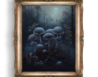 Dark Moody Mushroom Print | Cottagecore Decor | Goth Gift | Wall Art | Goblincore Print | Mushroom Decor | Gothic Wall Art | Oil Painting