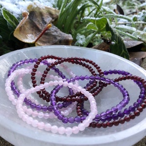 Selection of 4mm Bead Crystal Bracelets | Amethyst, Garnet, Rose Quartz