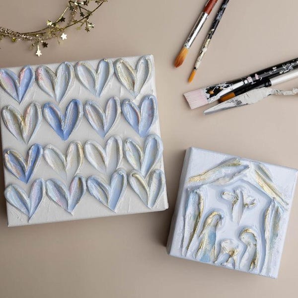 6x6in Heart Canvas | Pastel Heart Painting on Canvas | Heart Painting Shelf Decoration | Baby Shower Gift | Nursery Gift | Heart Decoration