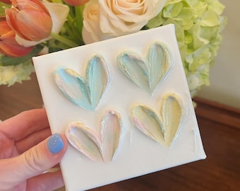 Mini Hearts | Pastel Heart Painting on Canvas | Heart Painting Shelf Decoration | Baby Shower Gift | Nursery Gift | Valentines Day Gift
