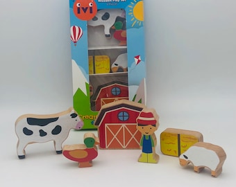 Handmade Wooden Farm Animals Toy Set 6-pieces