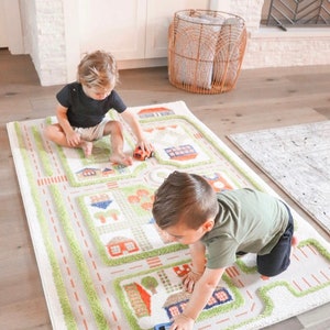 IVI 3D Traffic Green Nursery Toddler & Kids Play Mat Rug Soft, Fun, Activity, Toys, Cars, Trucks, Boys, Girls 59"x39" inches