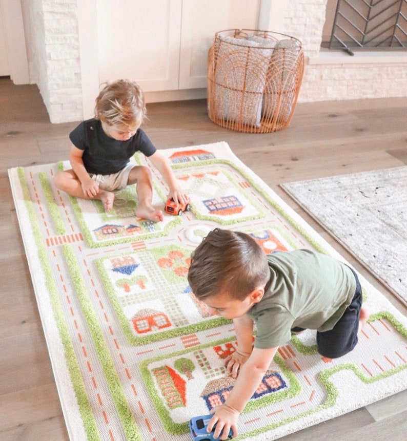 IVI 3D Traffic Green Nursery Toddler & Kids Play Mat Rug Soft, Fun, Activity, Toys, Cars, Trucks, Boys, Girls 59"x39" inches