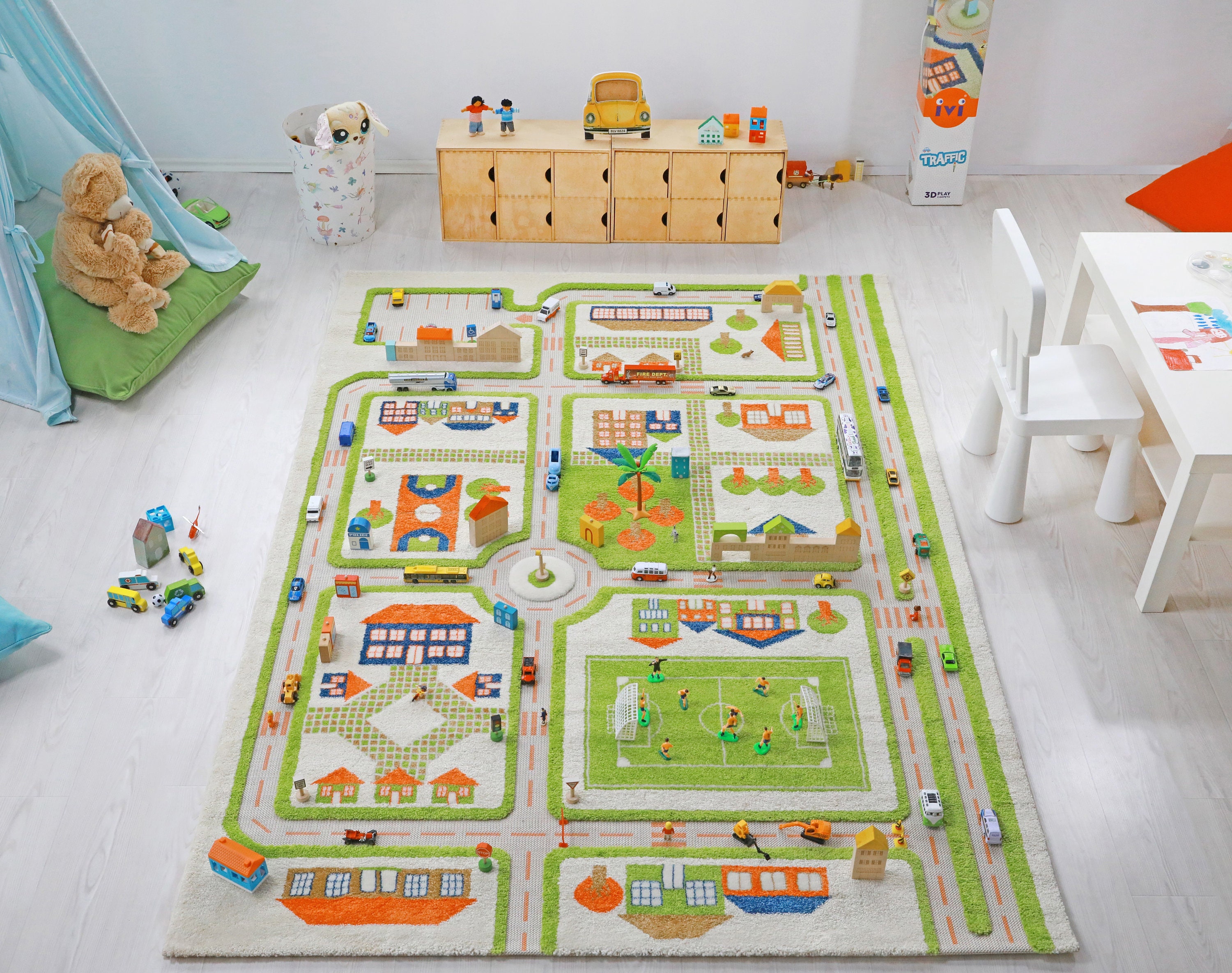 Tapis enfant 3D Ville Vert - IVI - Tapis enfant 3D, espace de jeu