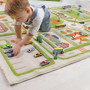 IVI 3D Traffic Green Nursery Toddler & Kids Play Mat Rug Soft, Fun, Activity, Toys, Cars, Trucks, Boys, Girls