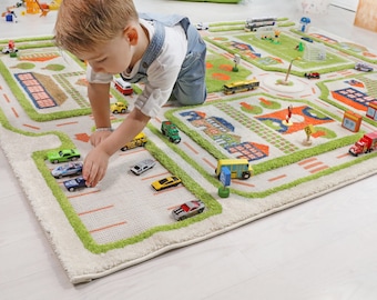 IVI 3D Traffic Green Nursery Toddler & Kids Play Mat Rug Soft, Fun, Activity, Toys, Cars, Trucks, Boys, Girls