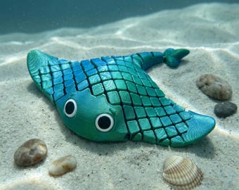 Mantarraya Articulada Impresa en 3D | Juguete Fidget Antiestrés | Raya Flexible Sensorial | Decoración del Océano | Regalo Original