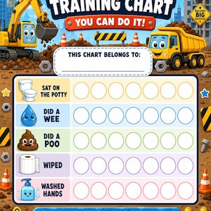 Potty Training Reward Chart for Kids | Digger Construction | Printable Toilet Training Chart | Instant Digital Download A4 Size