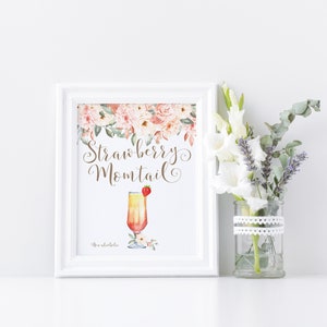 Strawberry Momtail non-alcoholic sign, Baby Shower Sign, Bridal Shower Sign, Printable, Instant Download, Gender Neutral, Greenery, floral