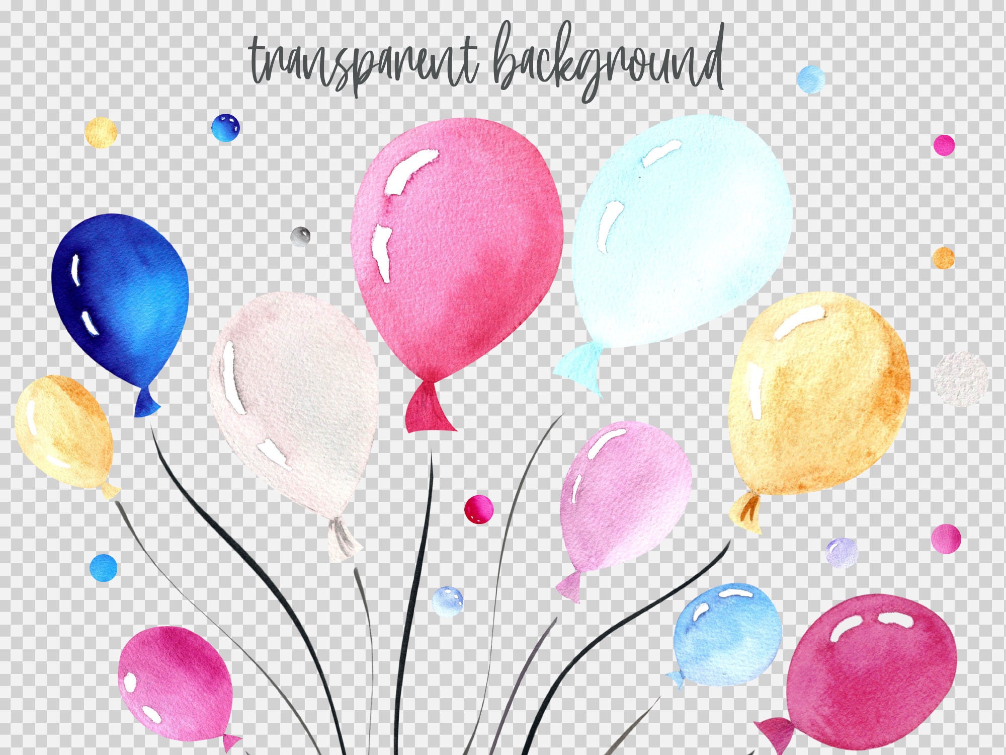 Watercolor Balloon Clipart. Party Balloons in Blue Pink Etsy