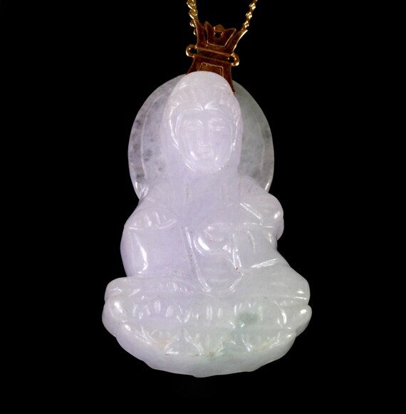 Chinese 20th C. Lavender Jadeite Seated Guanyin Pe