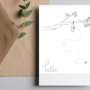 Página para colorear de abejas para imprimir, descarga digital / Polinizadores / Postal de abejorro / Postales en blanco para colorear / Descargar para imprimir