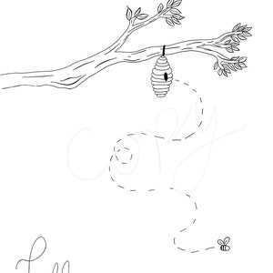 Printable Honeybee Coloring Page, Digital Download Pollinators Bumblebee Post Card Blank Post