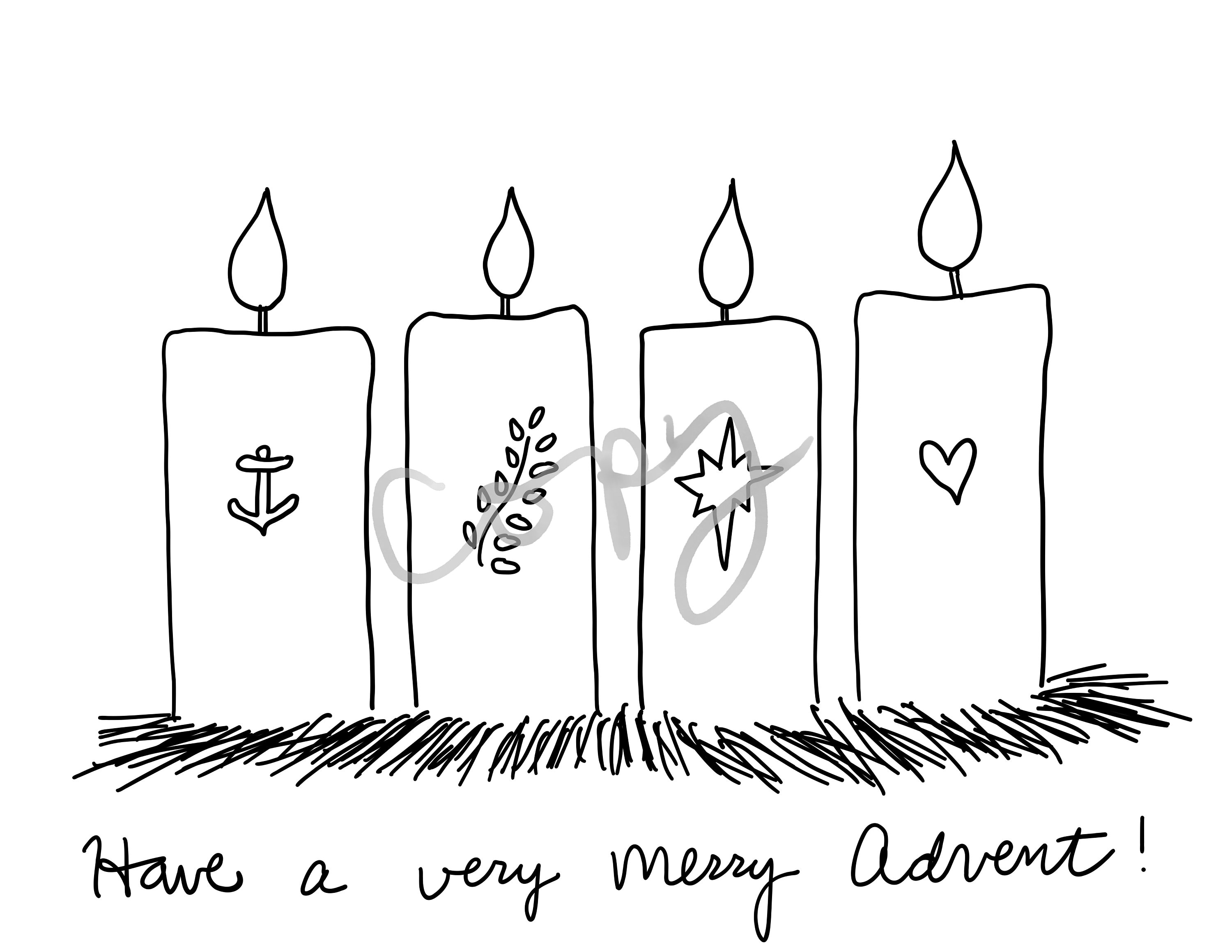 BUNTER ADVENT Weihnachtskarten Malvorlagen, image size:3000x2318