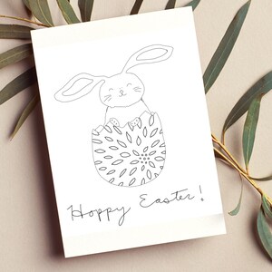 Printable, Color Your Own Easter Postcard | Coloring Page Easter | Happy Easter Bunny Postcard | Easter Postcard | Funny Bunny Easter Card