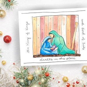 Handgemalte Krippen Postkarte, Printable | Weihnachtskrippe Postkarte - Jesus, Maria und Josef Postkarte | Heilige Familie Karte | Sofort Download