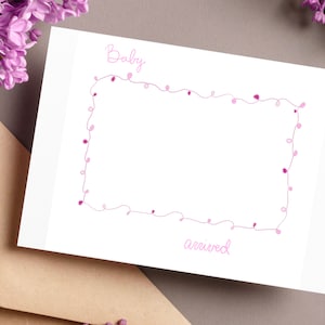 Druckbare Baby Geburtsanzeige Postkarte | Print Baby Füße Andenken | Mädchen-Baby-Ankündigungs-Postkarte | Baby Füße Andenken